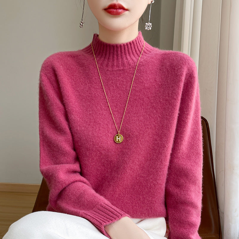 Damen Luxusweicher Midweight-Mockneckpullover aus Angora‑Optik mit feiner Rippe und entspannter Silhouette Shop Nory