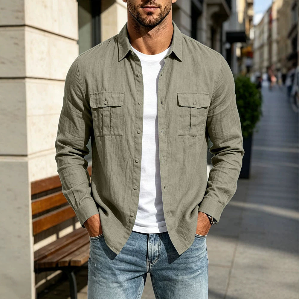 Herren Leichte Hemdjacke aus Baumwoll-Leinen mit Brusttaschen und lockerer Passform Shop Nory