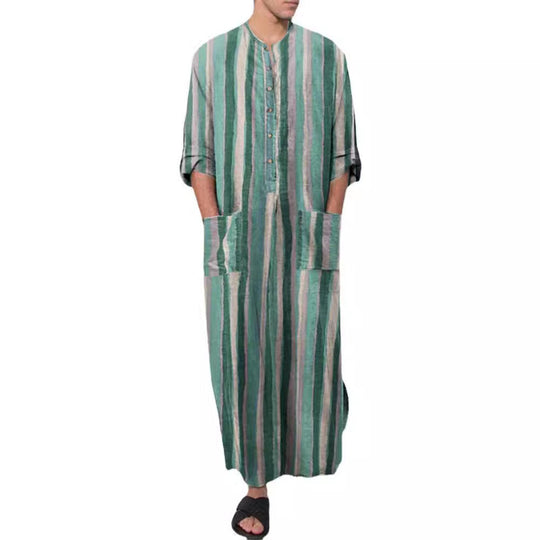 Herren nan lockerer Kaftan aus Leinenmischung mit Knopfleiste und aufgesetzten Taschen