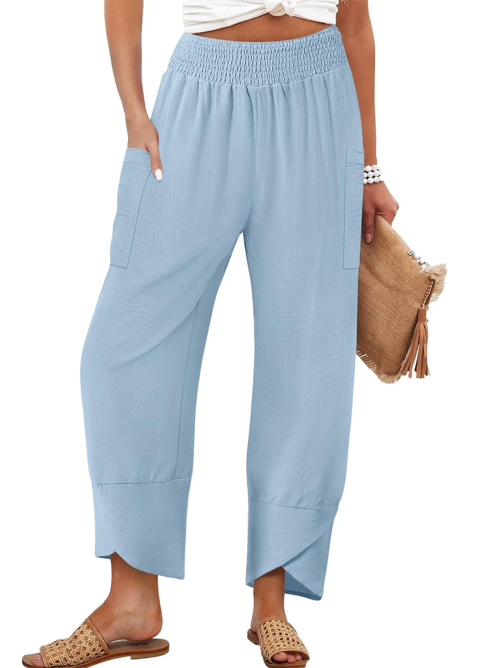Damen Weite Sommerhose mit elastischem Bund und praktischen Taschen