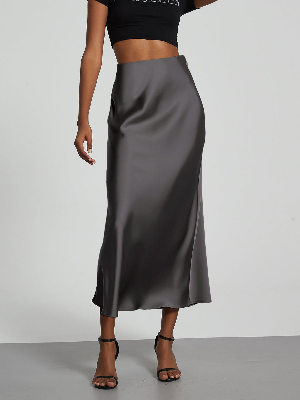 Damen Stilvolle Satin-Stretchrock mit hohem Bund und fließendem Schnitt