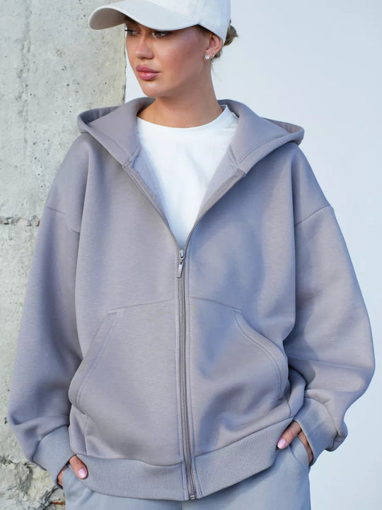 Damen Zip-Hoodie mit lässigem Schnitt und großen Taschen Shopnory