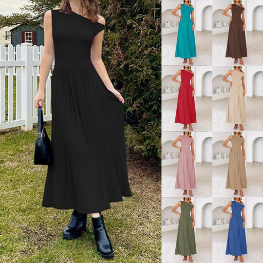 Damen Asymmetrisches Maxikleid mit One-Shoulder, Taillenbetonung und Seitentaschen Shop Nory