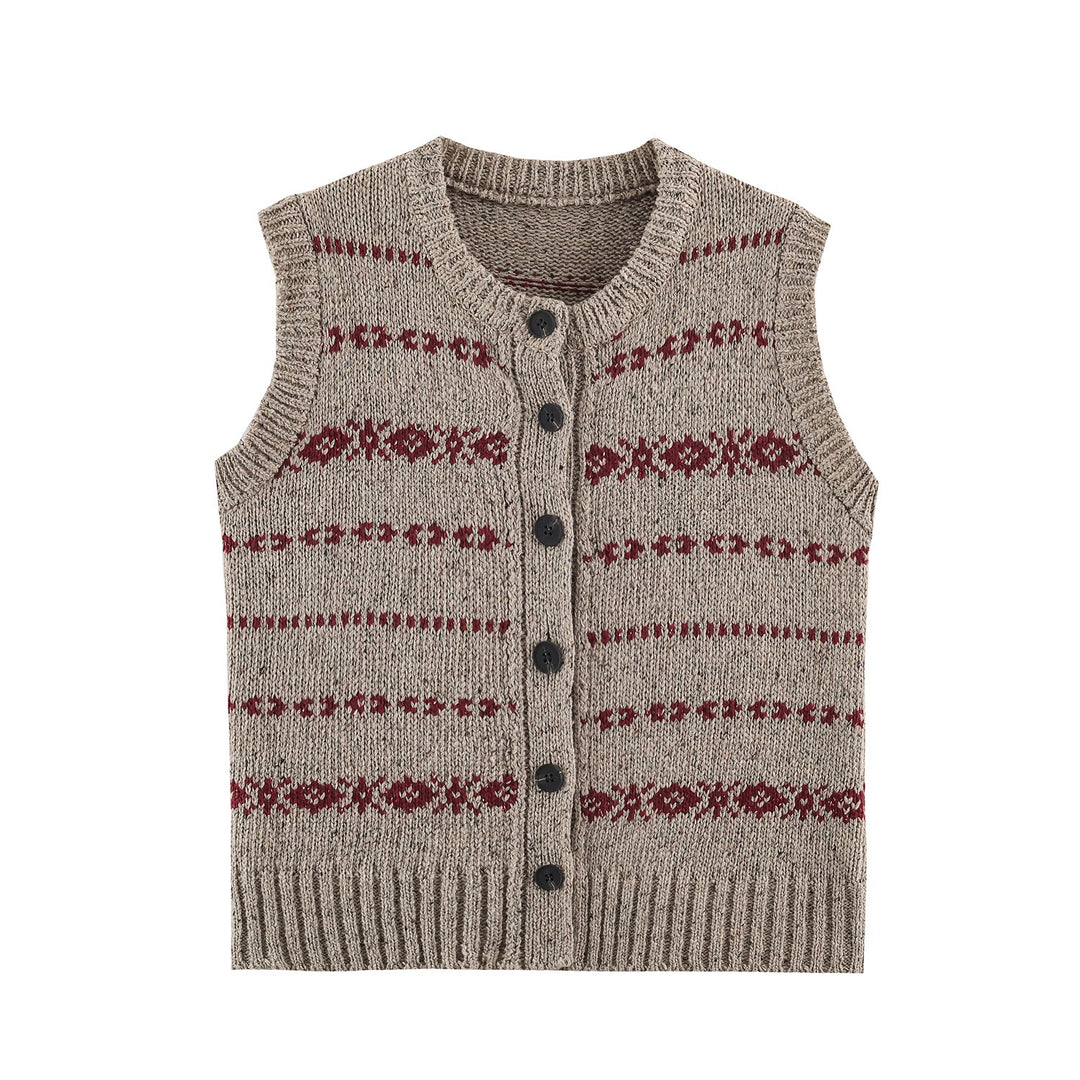 Damen Strickweste mit Norwegermuster und durchgehender Knopfleiste Shop Nory