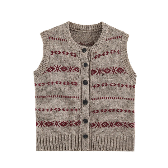 Damen Strickweste mit Norwegermuster und durchgehender Knopfleiste Shop Nory