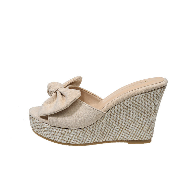 Damen Wedge-Pantoletten mit kreativem Schleifen-Design und verstellbarem Riemen