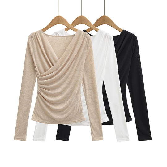 Damen Drapiertes Longsleeve mit V-Ausschnitt und seitlicher Raffung Shop Nory