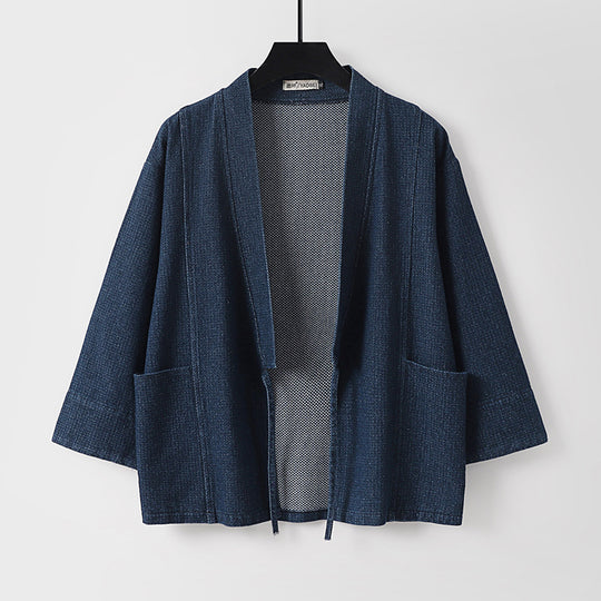 Unisex Jeans-Kimono-Jacke mit Bindegürtel und aufgesetzten Taschen Shop Nory