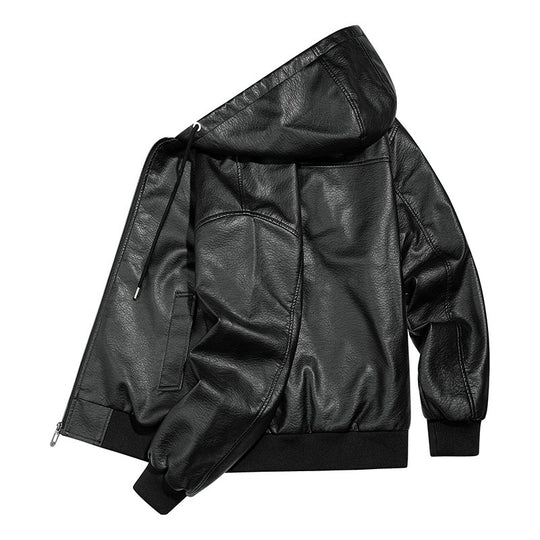Herren Lässige Lederjacke mit Kapuze Shop Nory