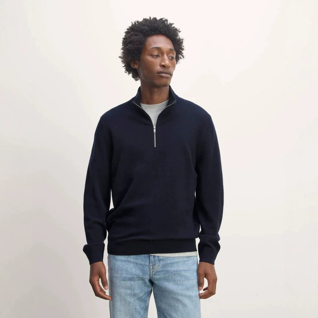 Herren nan feiner Troyer mit kurzem Reißverschluss, geripptem Saum und Merino-Mix Shop Nory