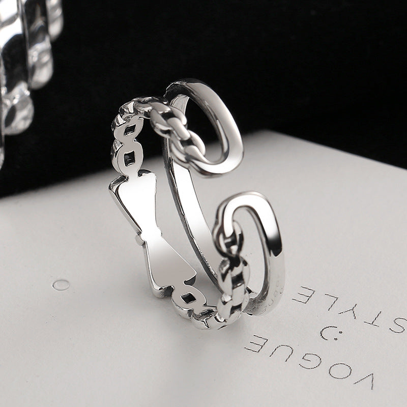Damen Offener Ring mit eleganten Schleifen- und Kettendesign Shop Nory