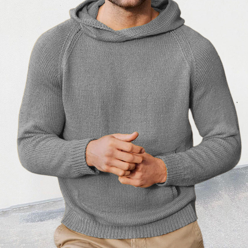 Herren Strickpullover mit Kapuze und feiner Maschenstruktur