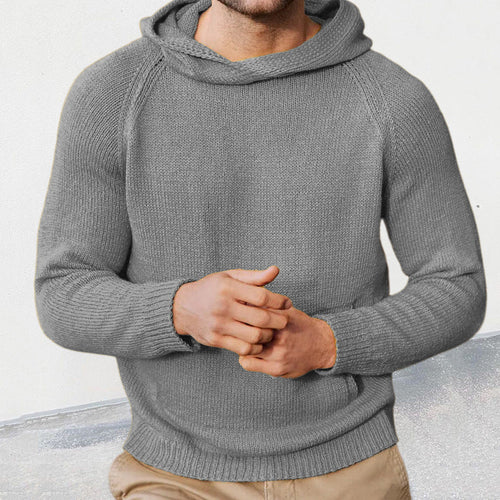 Herren Strickpullover mit Kapuze und feiner Maschenstruktur