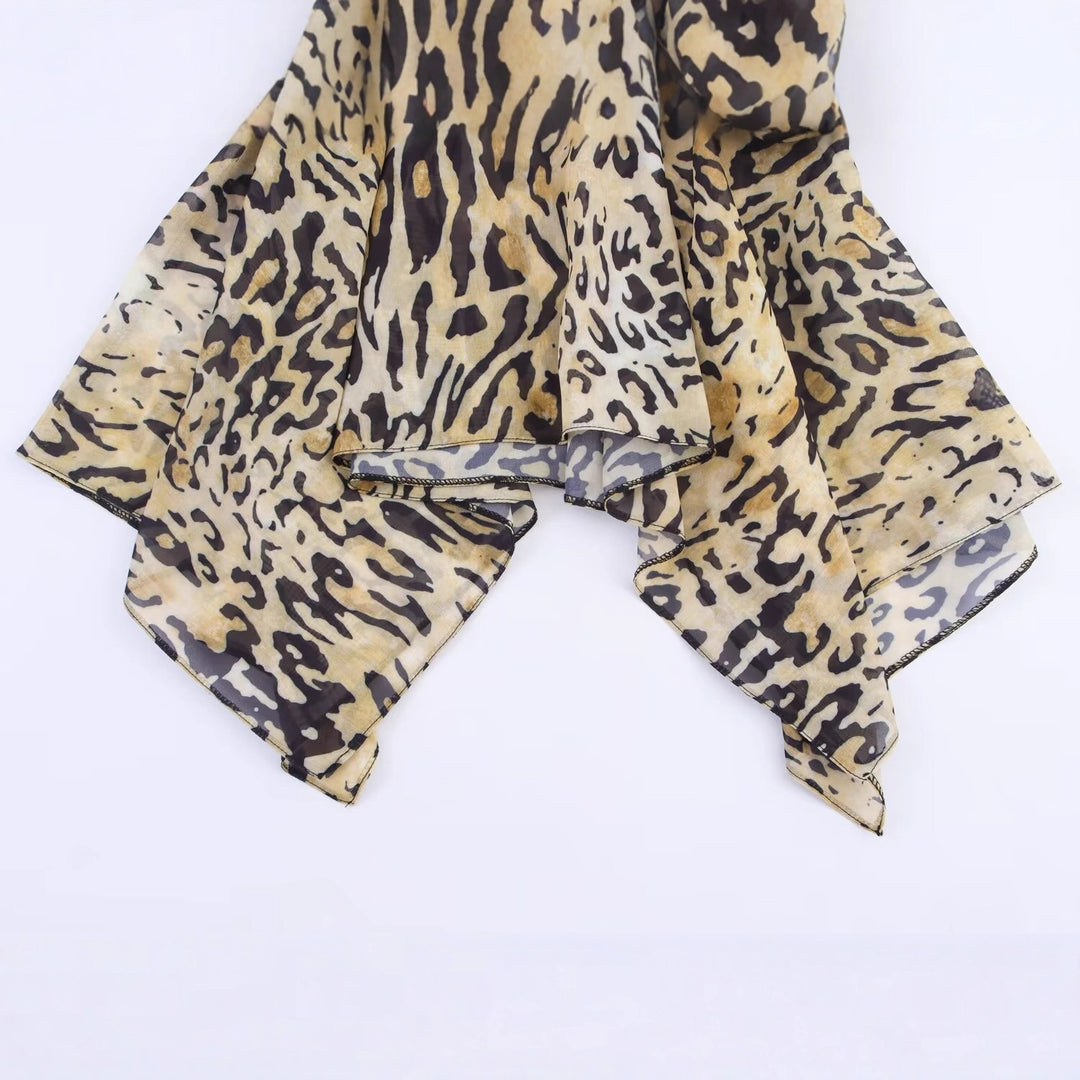 Damen Asymmetrische Wickelbluse mit Leopardenmuster, V-Ausschnitt, Ballonärmeln und Taillengürtel Shop Nory