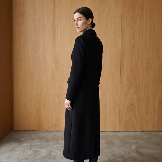 Damen Taillierter Longcoat mit Schalkragen und figurformenden Abnähern Shop Nory