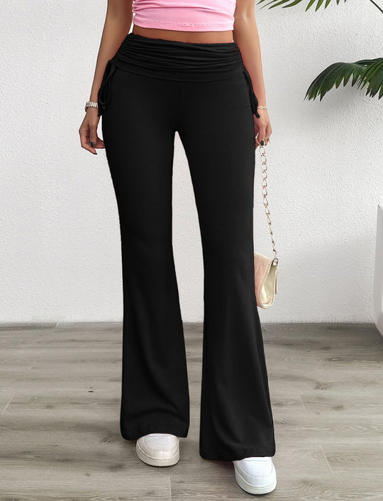 Damen nan weiche Palazzo-Loungehose mit Umschlagbund, seitlichen Kordelzügen und ausgestelltem Bein Shop Nory