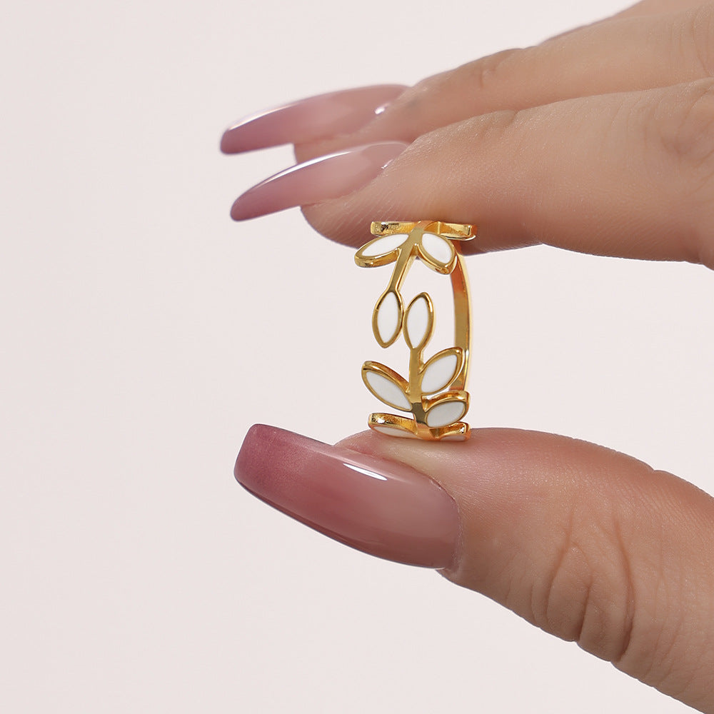 Damen Edelstahlring mit elegantem Blattdesign Shop Nory