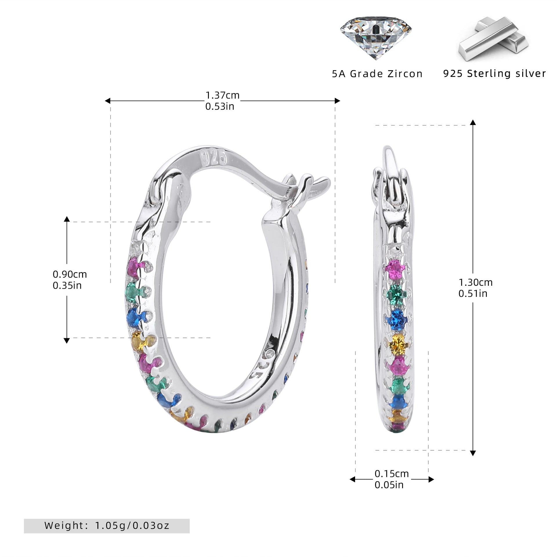 Damen Ohrstecker mit bunten Zirkonia Shop Nory