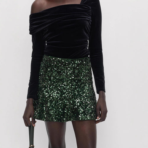 Damen Pailletten-Minirock mit taillierter Silhouette & leichtem A-Linien‑Schnitt Shop Nory