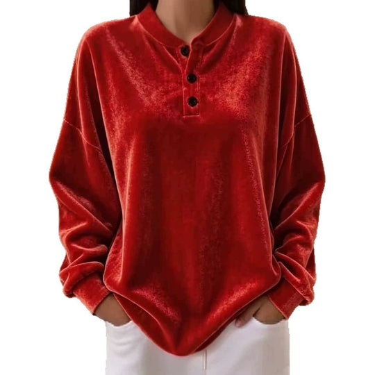Damen Lässiges Oversize Samt-Henleyshirt mit Knopfleiste Shop Nory