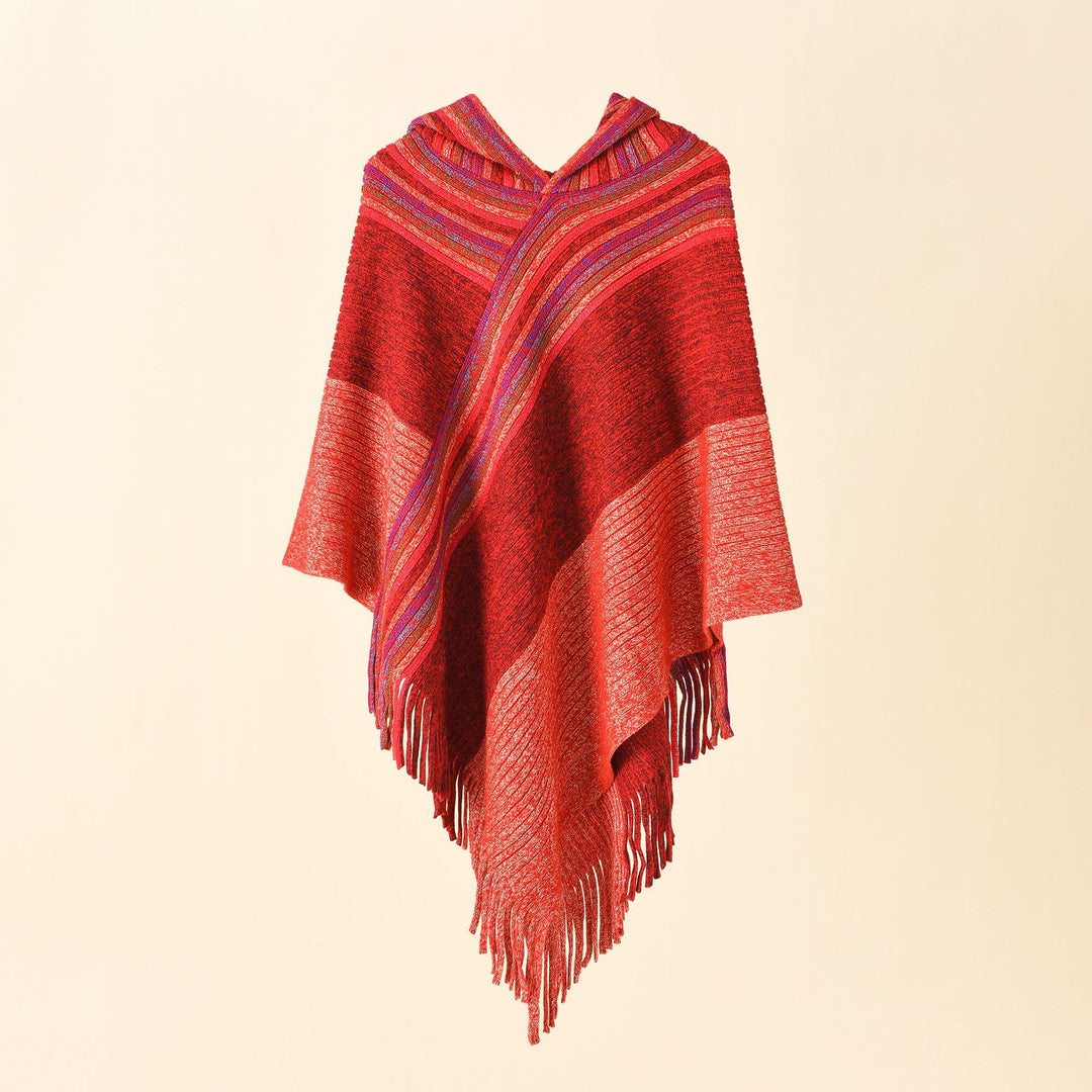 Damen Kapuzen-Poncho im Grobstrick mit Fransensaum Shop Nory