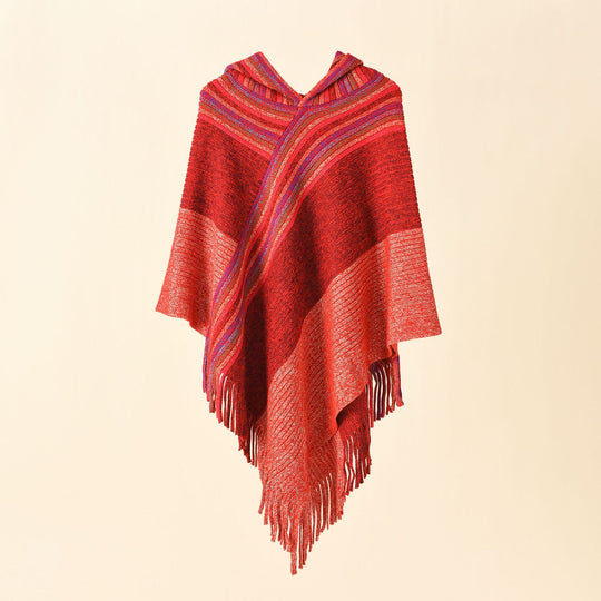 Damen Kapuzen-Poncho im Grobstrick mit Fransensaum Shop Nory
