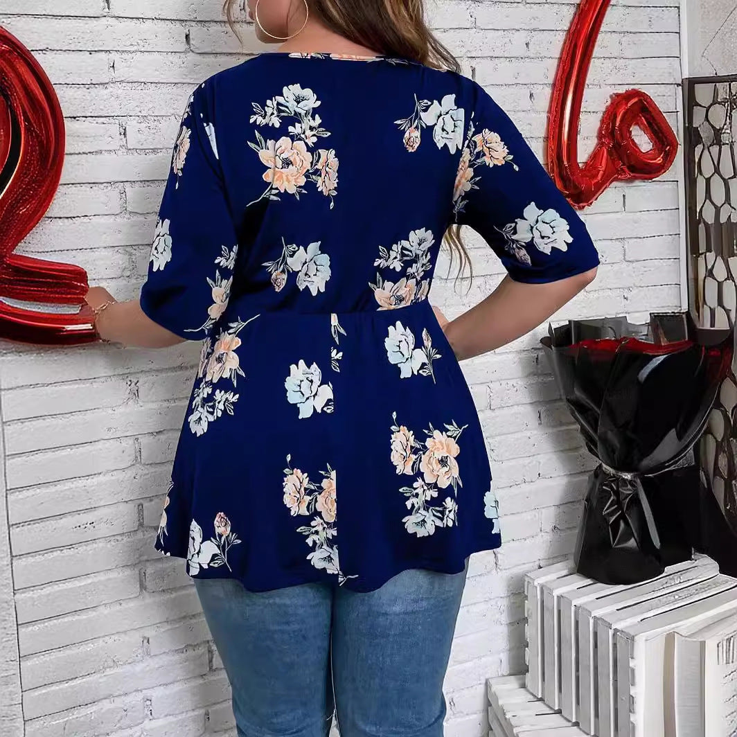 Damen Tailliertes Wickelshirt mit Spitzen‑V‑Ausschnitt und dreiviertel Ärmeln Shop Nory