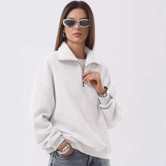 Unisex oversized Sweatshirt mit halbem Reißverschluss und Stehkragen aus weichem Baumwollmix Shop Nory