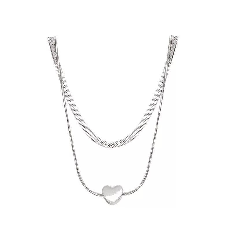 Damen Halskette mit zwei Strängen und herzförmigem Anhänger Shop Nory
