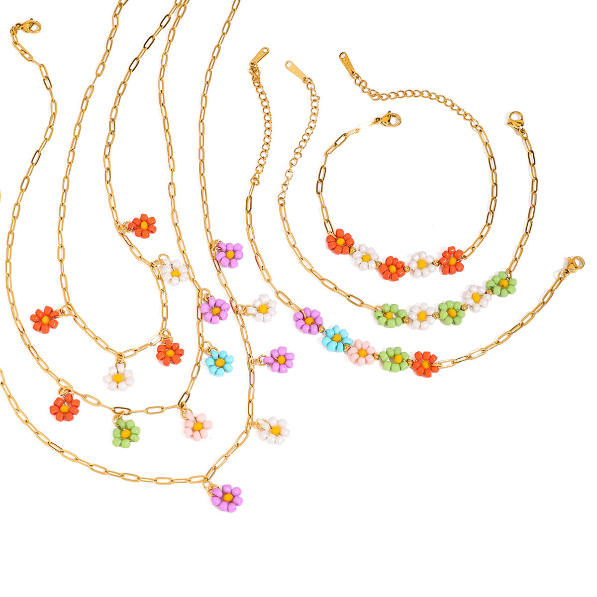 Damen Halskette mit bunten Blumenanhängern aus hypoallergenem Edelstahl Shop Nory