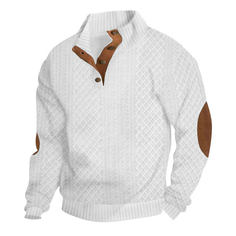 Herren nan grober Strickpullover mit Stehkragen Lederbesatz und Ellenbogenaufnähern Shop Nory
