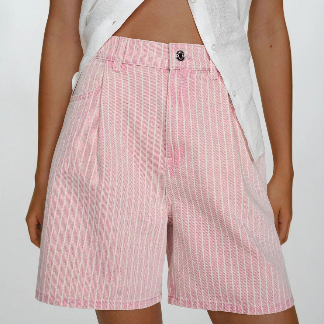 Damen Hoch taillierte Stoff-Shorts im modischen Streifen-Design