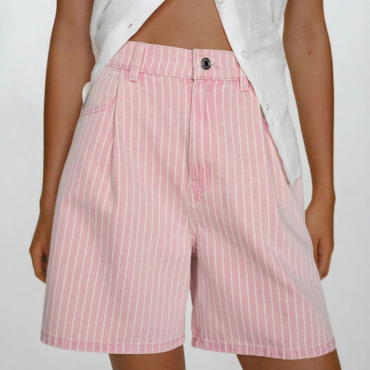 Damen Hoch taillierte Stoff-Shorts im modischen Streifen-Design