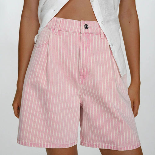 Damen Hoch taillierte Stoff-Shorts im modischen Streifen-Design