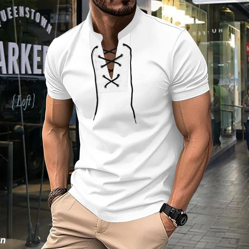 Herren lässiges Poloshirt mit Schnürung