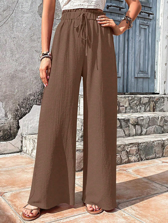 Damen Weite High‑Waist Palazzo‑Hose aus leichter Crinkle‑Qualität mit elastischem Bund und Kordelzug Shop Nory