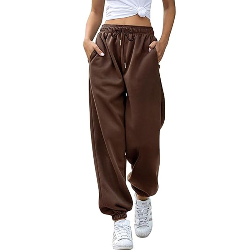 Damen nan weite High-Waist Jogginghose aus weichem Fleece mit elastischem Bund, Eingrifftaschen und engen Saumbündchen Shop Nory