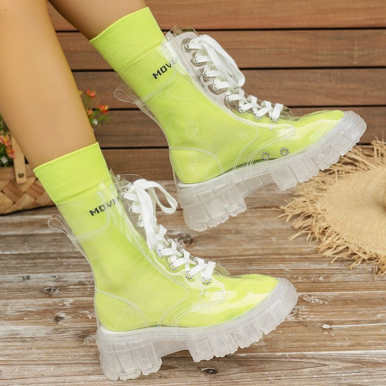 Damen Transparente Chunky Stiefel mit modischem Obermaterial und robustem Sohlenprofil Shopnory