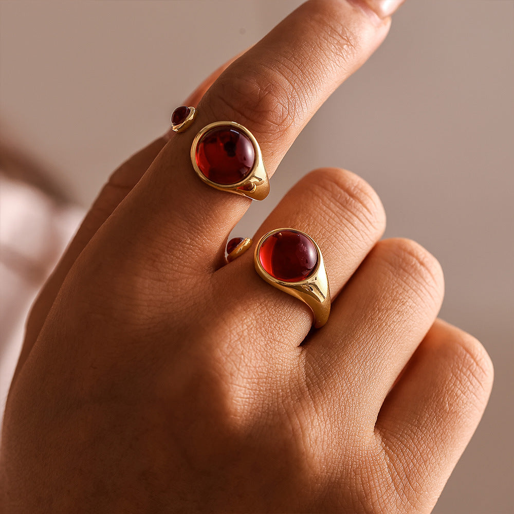 Damen Offener Ring mit rotem Granat aus hochwertigem Edelstahl Shop Nory