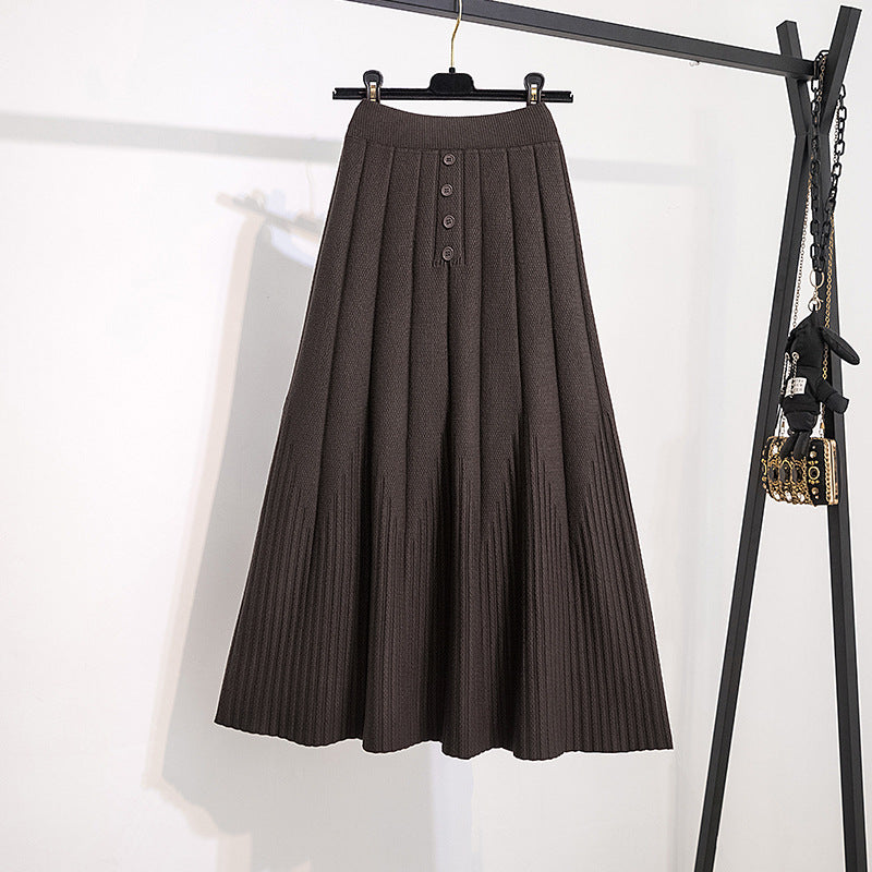 Damen Eleganter Plissee-Rock mit Knopfdetails Shop Nory