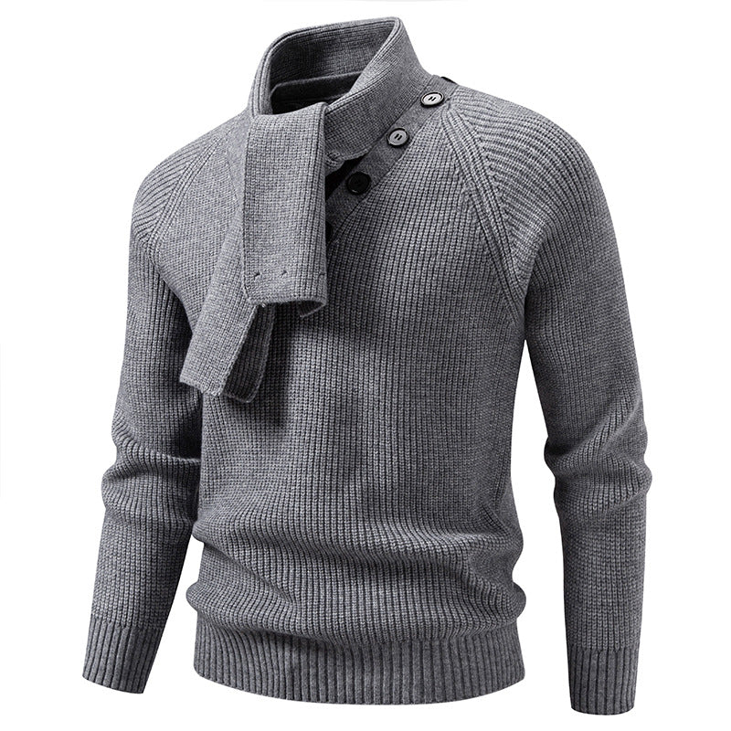 Herren Strickpullover mit integriertem Schlauchkragen-Schal und Knopfdetail Shop Nory