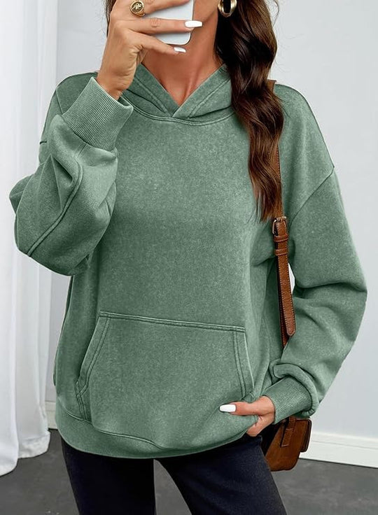 Damen Oversize-Kapuzenpullover mit Kängurutasche, washed-Finish und gerippten Bündchen Shop Nory