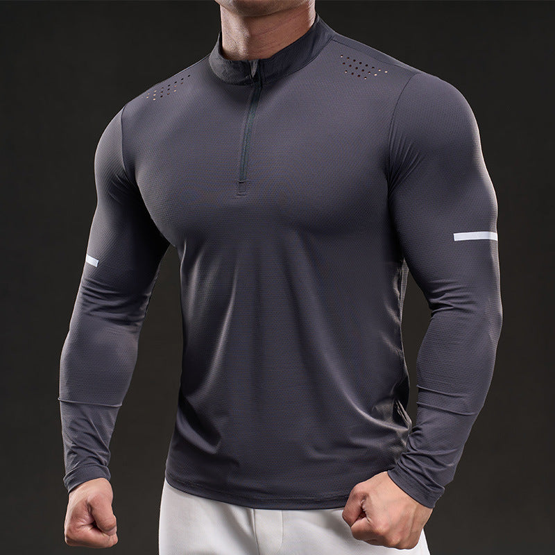 Herren Kompressions-Trainingsshirt mit kurzem Reißverschluss und atmungsaktiver Mesh‑Struktur Shop Nory