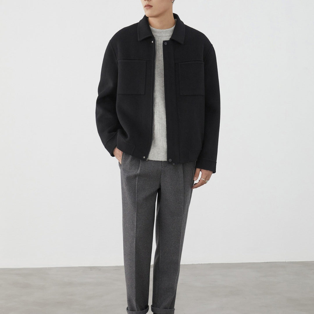 Herren Kurzjacke aus Wollmix mit Kastenform, Brusttaschen und verdecktem Reißverschluss Shop Nory