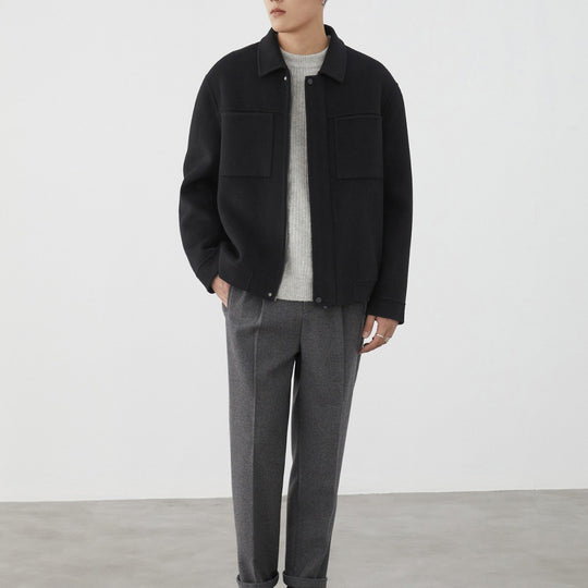 Herren Kurzjacke aus Wollmix mit Kastenform, Brusttaschen und verdecktem Reißverschluss Shop Nory