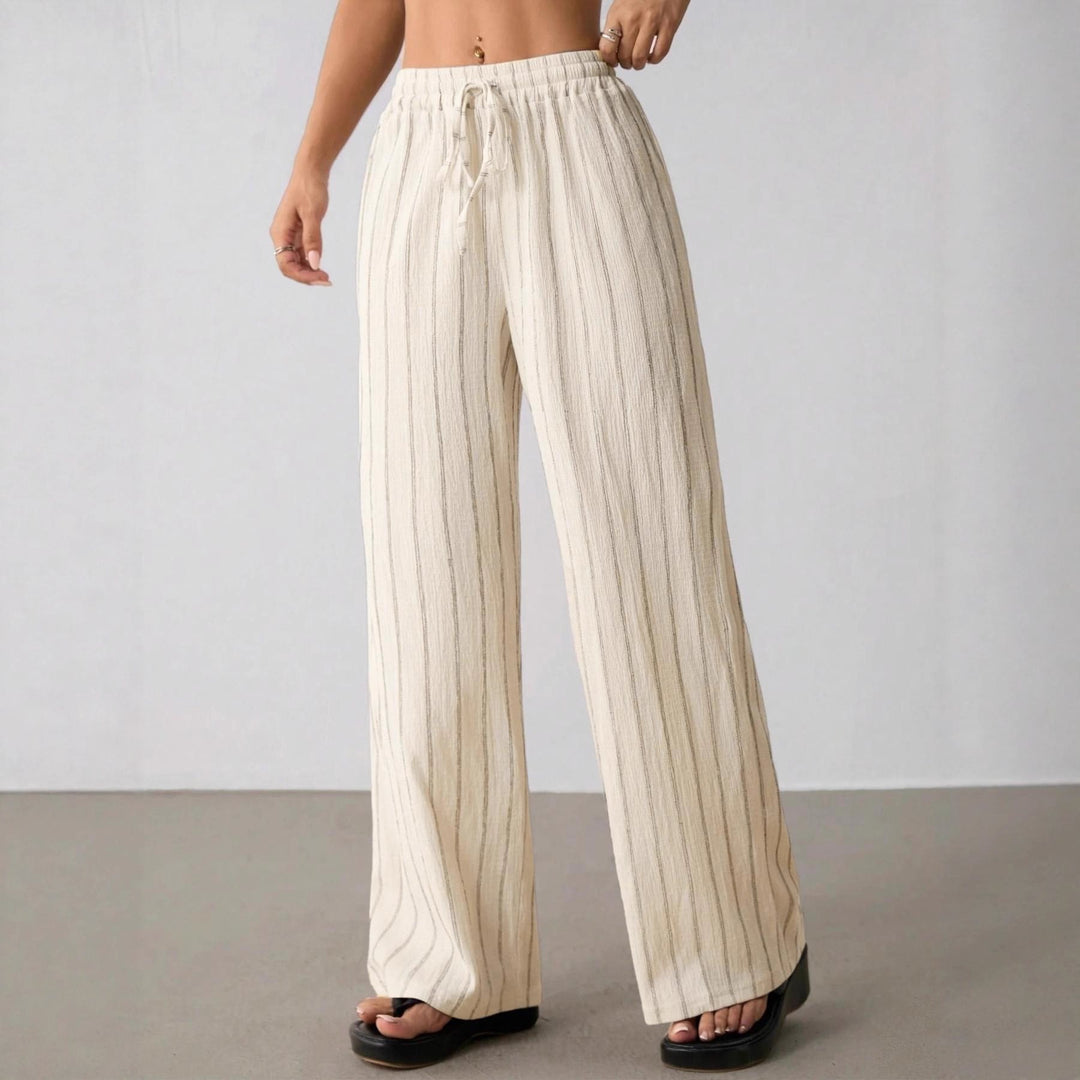 Damen Weite Strickhose mit hohem Bund und Kordelzug Shop Nory