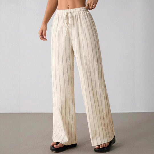 Damen Weite Strickhose mit hohem Bund und Kordelzug Shop Nory