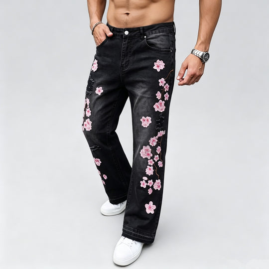 Herren Jeans mit floralen Stickereien Shop Nory