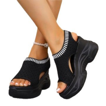 Damen Sneaker-Sandaletten mit atmungsaktivem Strickdesign und komfortablem Plateau Shopnory