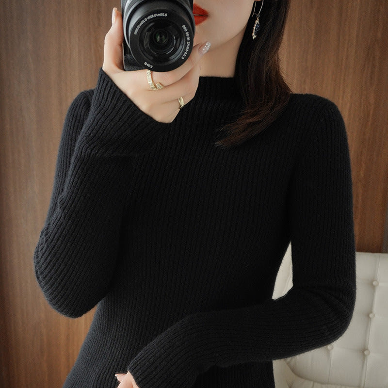 Damen Luxus-Feinstrickpullover mit schmaler Rippenstruktur und kurzem Stehkragen Shop Nory